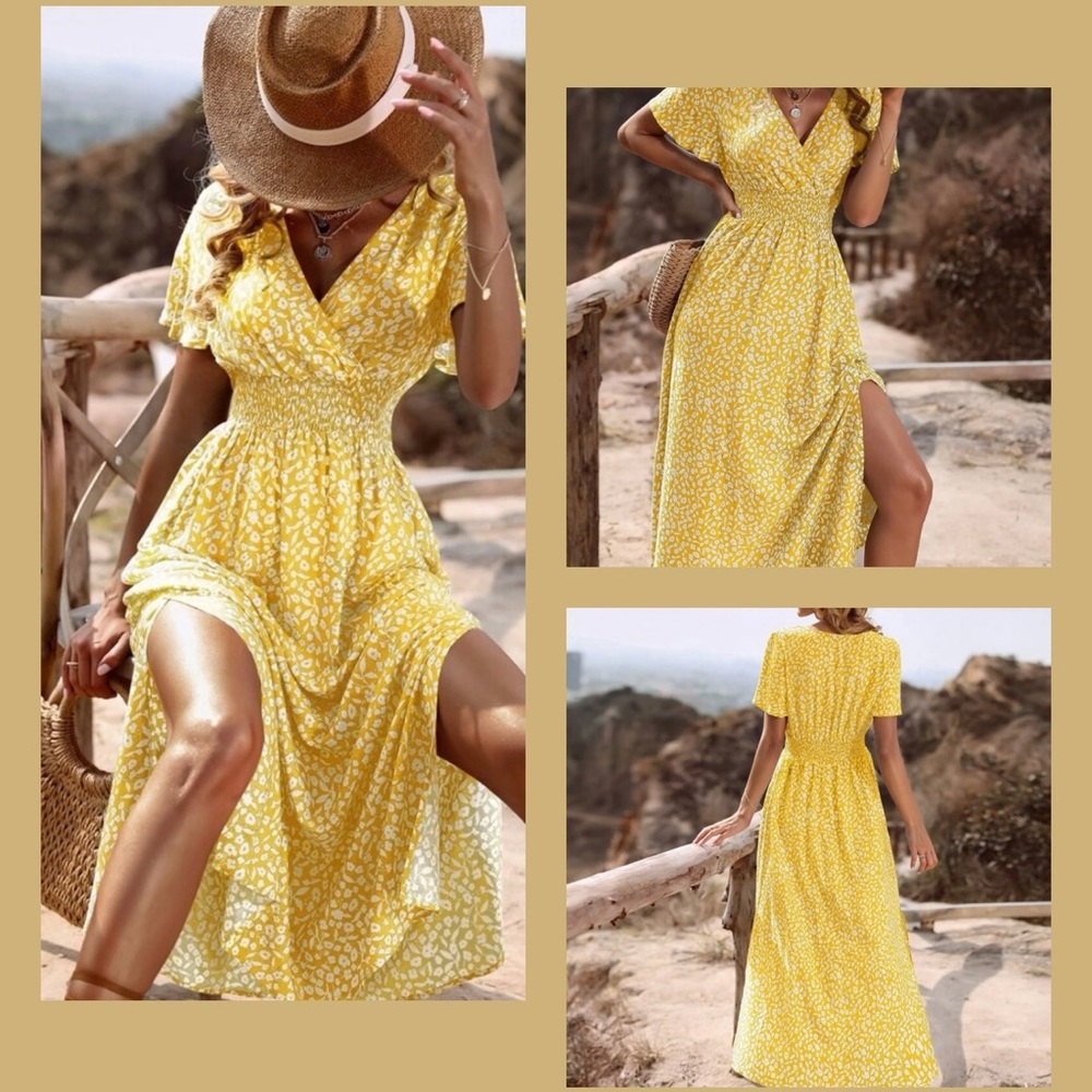 Yellow maxi floral dress